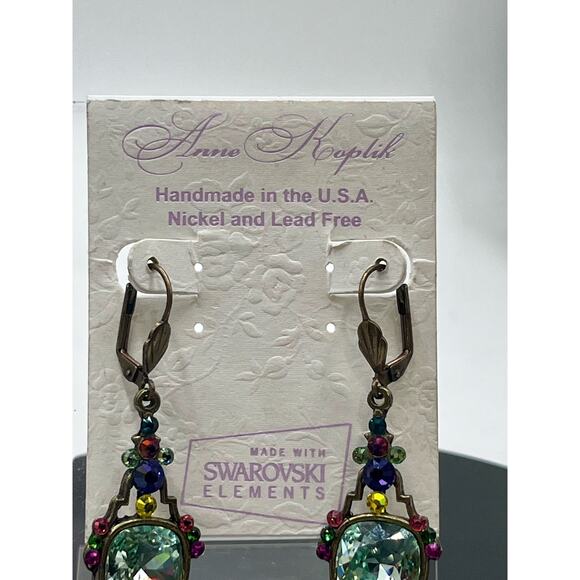 Anne Koplik Signed Cushion Cut Mint Swarovski Crystal Pierced Earrings New - Picture 2 of 15